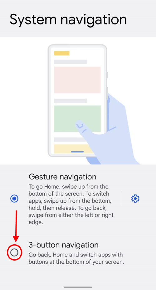 Tap the button to select 3-button navigation or Gesture navigation